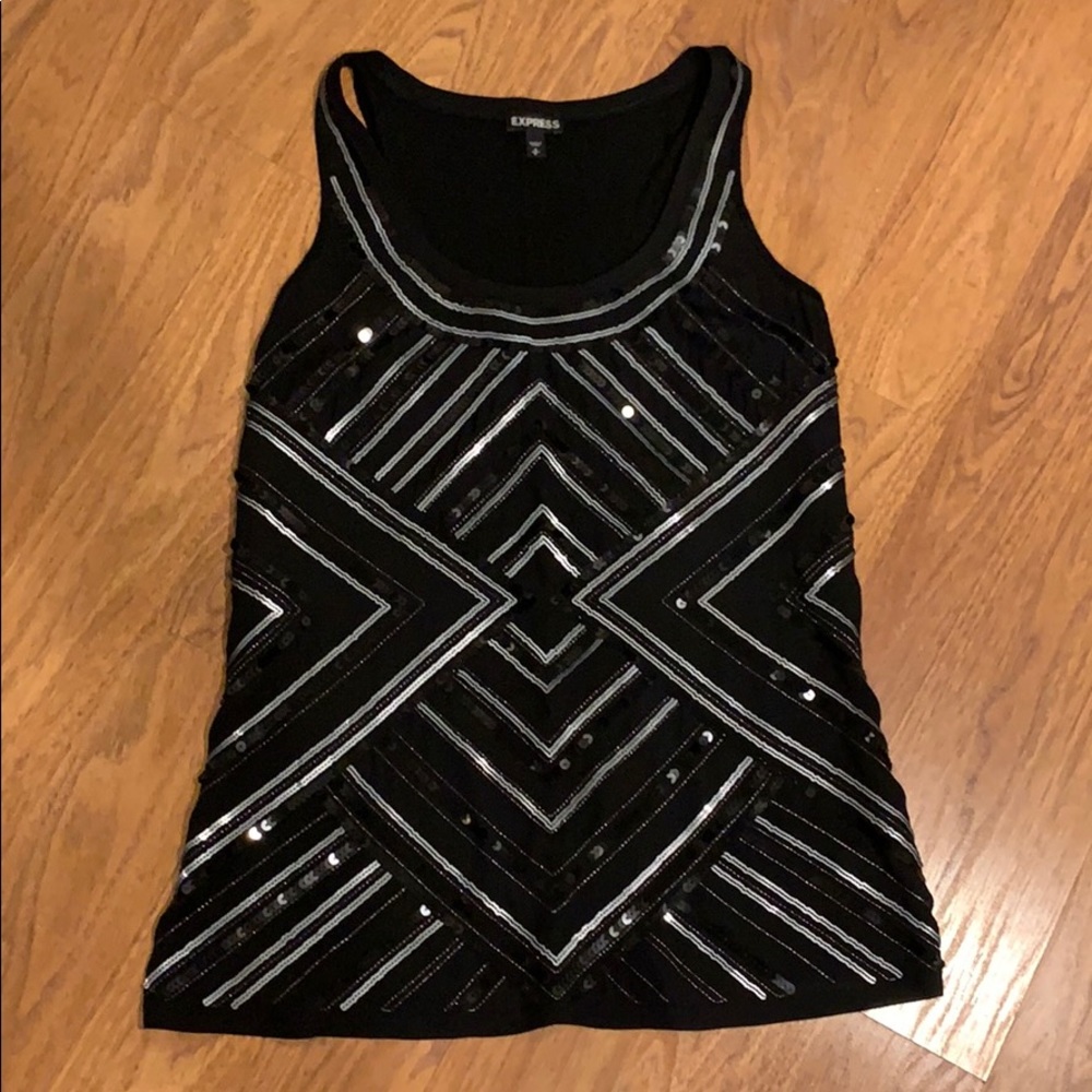 Express sequined black tank top, size S